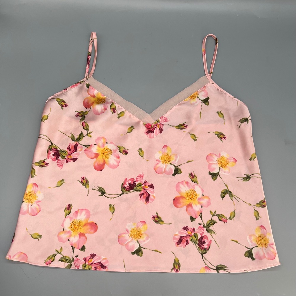 Vtg 90s Y2K Cruz Cami Tank Top S/M Pink Floral V-neck Womens Top Flower Coquette